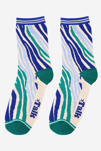 Chaussettes en bambou à imprimé zèbre pour femme en vert bleu 3