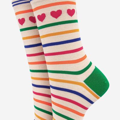 Women's Heart and Stripe Print Bamboo Socks