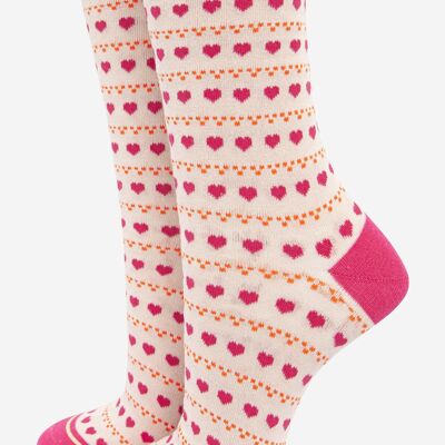 Chaussettes en bambou à imprimé coeur et pois pour femmes avec détails pailletés