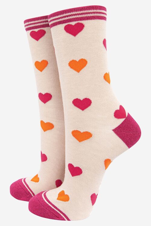 Women's Two Tone Love Heart Bamboo Socks with Glitter Detail