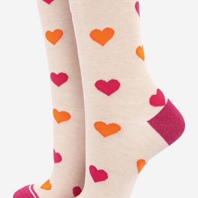 Women's Two Tone Love Heart Bamboo Socks with Glitter Detail