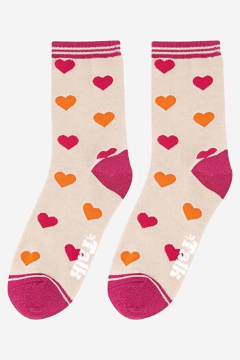 Chaussettes bicolores en bambou Love Heart pour femmes avec détails pailletés 3