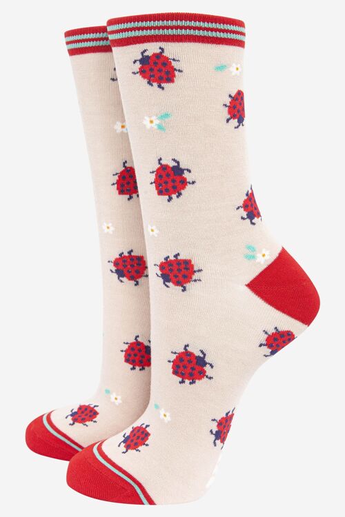 Women's Love Heart Ladybird Print Bamboo Socks