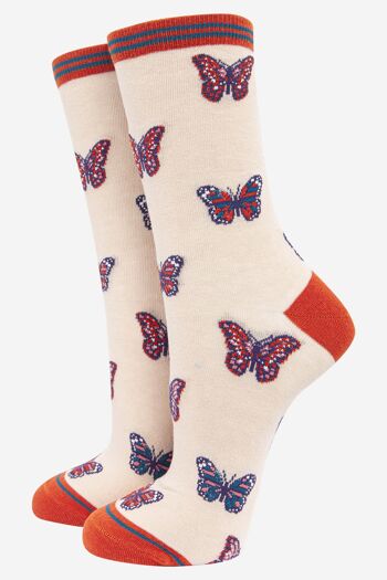 Chaussettes en bambou à imprimé papillon pour femmes 1