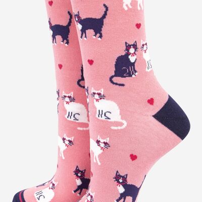 Damen-Socken „Cats in Love“ aus Bambus in Rosa