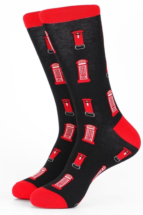 Men's British Telephone and Post Box Print Bamboo Socks