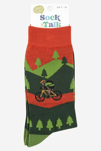 Chaussettes en bambou pour vélo de montagne, scène forestière, cyclisme pour hommes 4