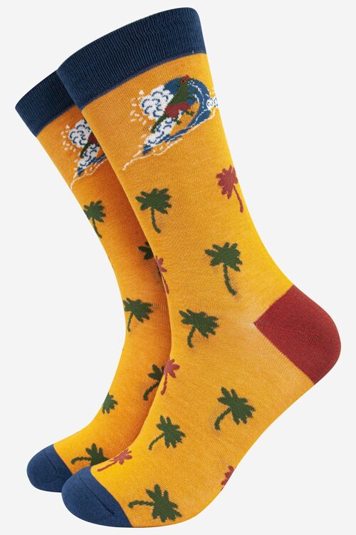 Men's Surfing Dinosaur Palm Tree Print Bamboo Socks