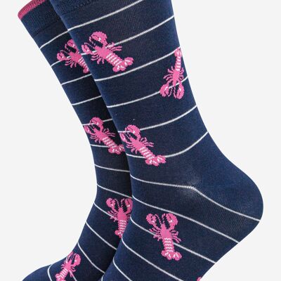 Men's Lobster Bamboo Socks Stripe in Navy Blue