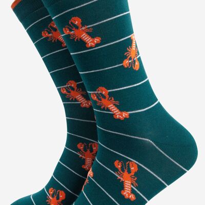 Men's Lobster Bamboo Socks Stripe in Green
