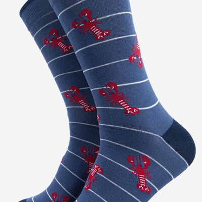 Men's Lobster Bamboo Socks Stripe in Denim Blue