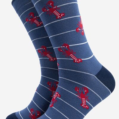 Men's Lobster Bamboo Socks Stripe in Denim Blue
