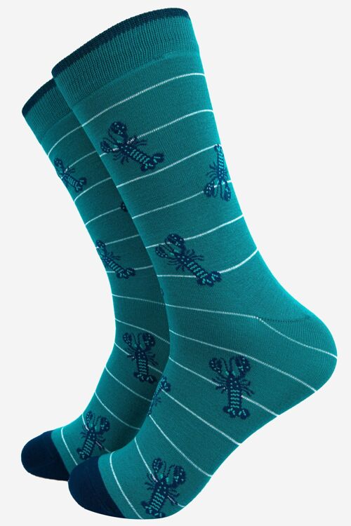 Men's Lobster Bamboo Socks Stripe in Aqua Blue