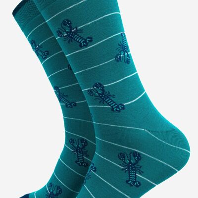 Chaussettes en bambou homard à rayures pour hommes en bleu aqua