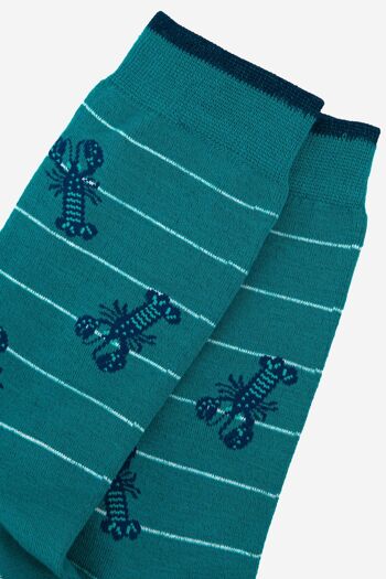Chaussettes en bambou homard à rayures pour hommes en bleu aqua 2