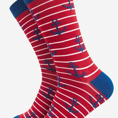 Men's Anchor and Stripe Nautical Bamboo Socks