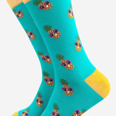 Calcetines de bambú para hombre - Azul, piñas