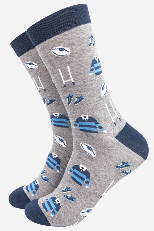 Men's Rugby Goal Kit Bamboo Socks in Grey and Navy Blue