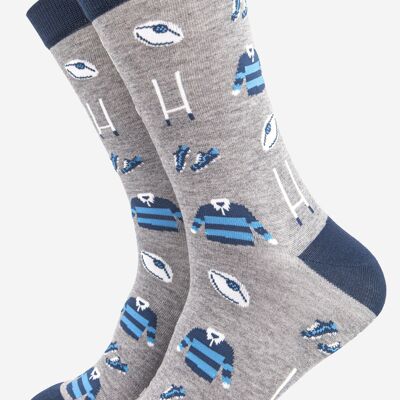 Men's Rugby Goal Kit Bamboo Socks in Grey and Navy Blue