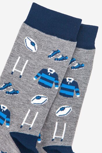 Chaussettes en bambou Rugby Goal Kit pour hommes en gris et bleu marine 2