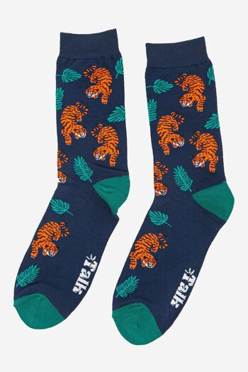 Chaussettes en bambou à imprimé feuilles de tigre et de jungle accroupies pour hommes 3