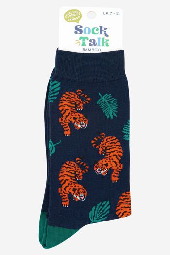 Chaussettes en bambou à imprimé feuilles de tigre et de jungle accroupies pour hommes 4