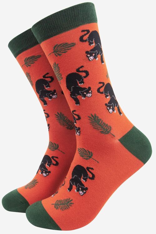 Men's Prowling Black Panther Jungle Leaf Print Bamboo Socks