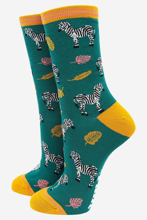 Women's Leaf and Zebra Print Bamboo Socks