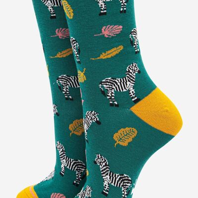 Women's Leaf and Zebra Print Bamboo Socks