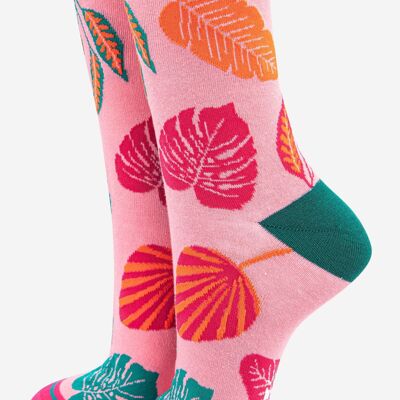 Chaussettes en bambou à imprimé feuilles tropicales pour femmes