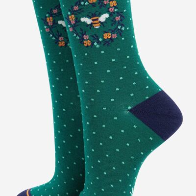 Women's Bee and Floral Wreath Bamboo Socks