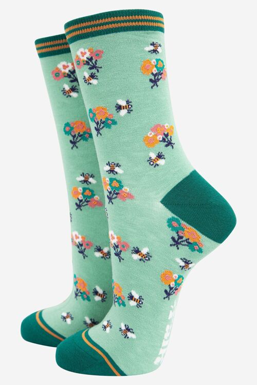 Women's Bee and Posey Floral Print Bamboo Socks