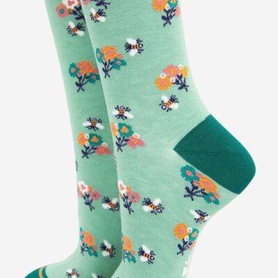 Women's Bee and Posey Floral Print Bamboo Socks