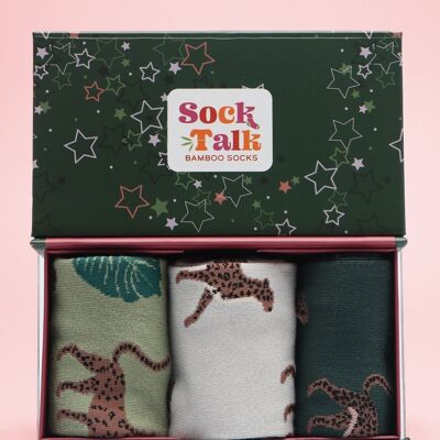 Calcetines de bambú para mujer Jungle Cheetah Novedad Calcetines Caja de regalo
