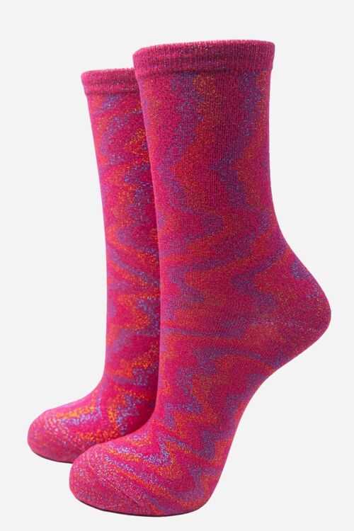 Magenta Rainbow Magenta All Over Glitter Socks
