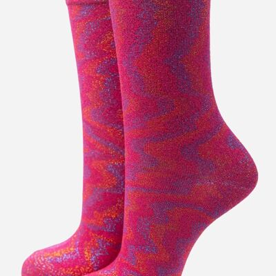 Magenta Rainbow Magenta All Over Glitter Socks