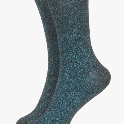 Black Turquoise All Over Glitter Socks