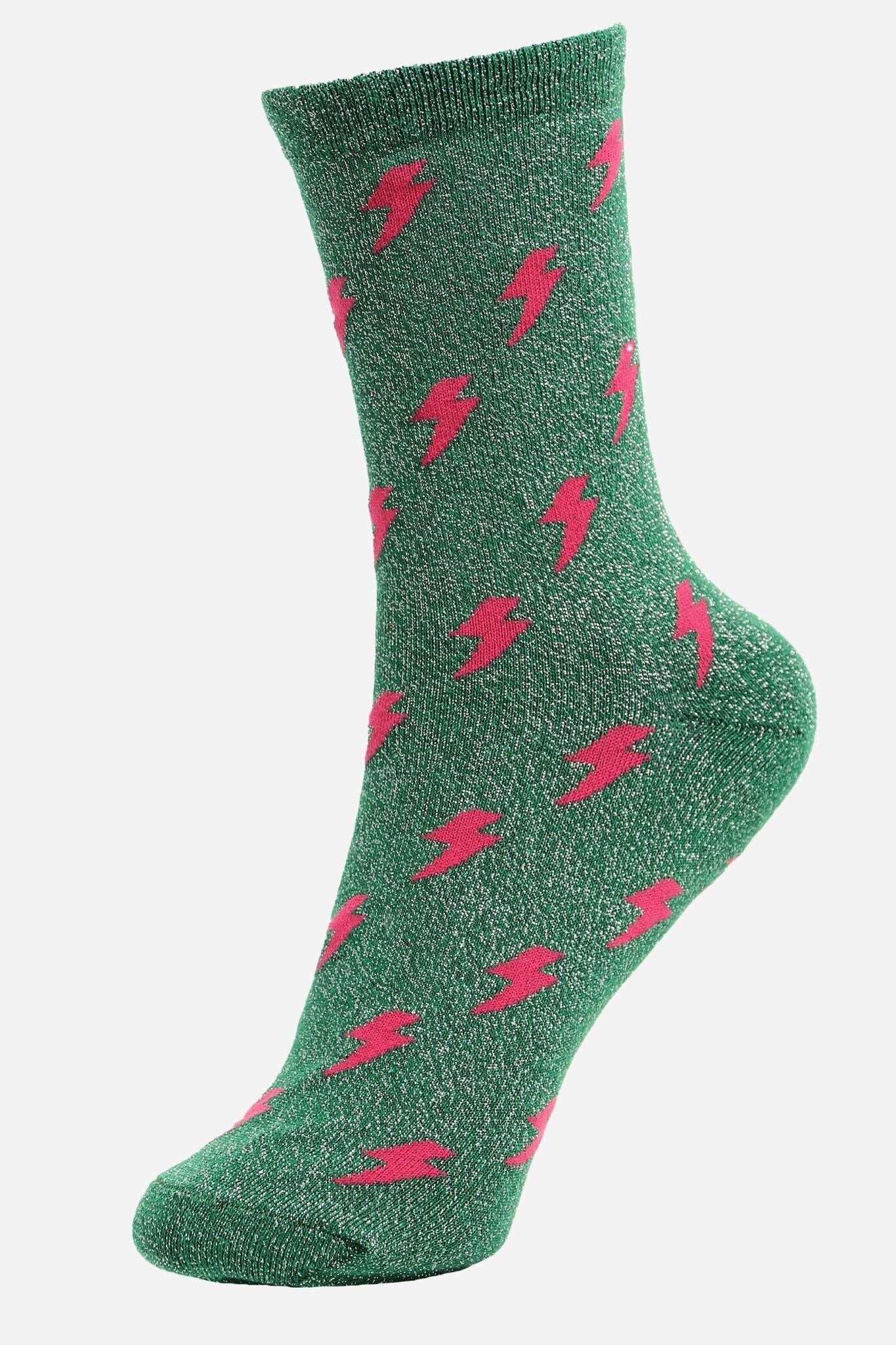 Grün-rosa Blitz-Glitzer-Socken