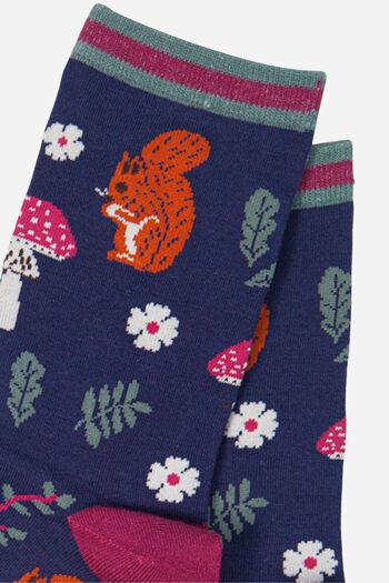 Chaussettes en bambou pour femmes, chaussettes écureuil, animaux de la forêt, crapauds, bleu 3