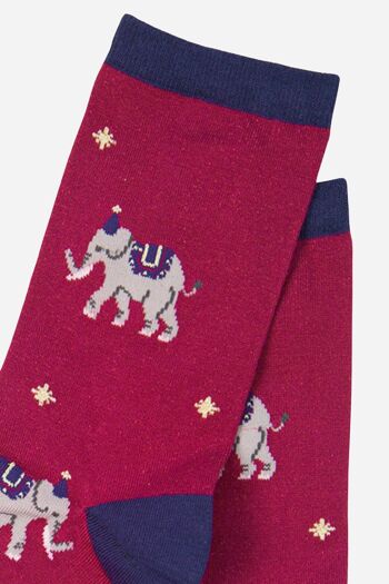 Chaussettes en bambou pour femmes, chaussettes de fête à imprimé éléphant, rose fuchsia 3