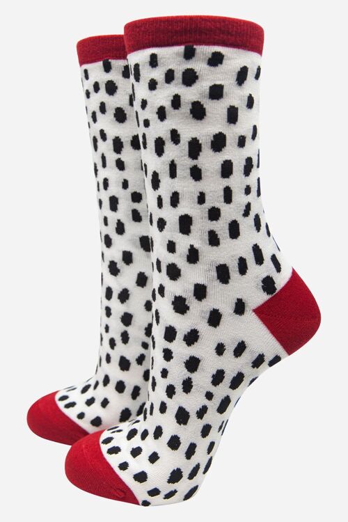 Women's Bamboo Ankle Socks Black White Dalmatian Spots Print