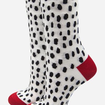 Women's Bamboo Ankle Socks Black White Dalmatian Spots Print