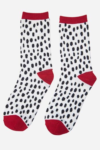 Chaussettes en bambou pour femmes, noir et blanc, imprimé à pois dalmates 2