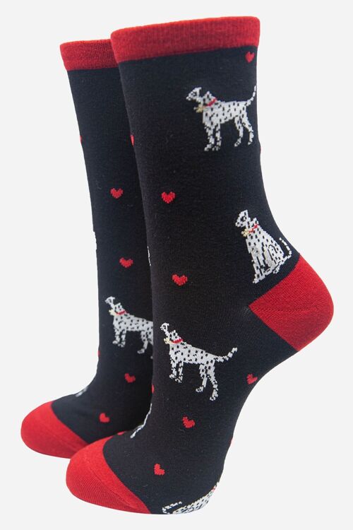 Women's Bamboo Dog Socks Dalmatian Print Ankle Socks Black Red