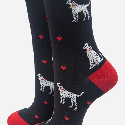 Chaussettes pour chien en bambou pour femmes, chaussettes à imprimé dalmatien, noir et rouge