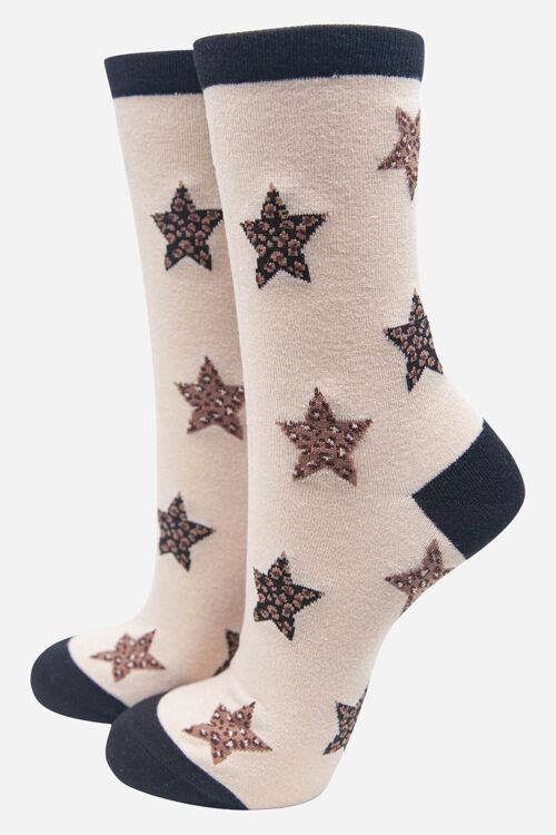 Women's Star Print Bamboo Socks Neutral Animal Print Ankle Socks