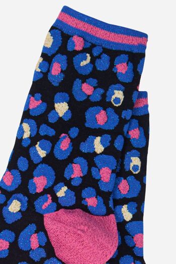 Chaussettes en bambou pour femmes, chaussettes à imprimé léopard, imprimé animal, bleu royal 3
