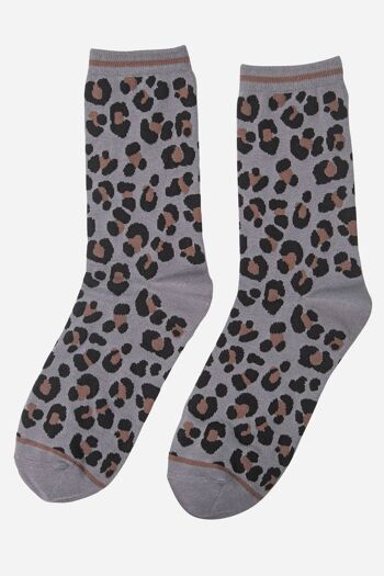 Chaussettes en bambou pour femmes Socquettes à imprimé léopard Gris 2
