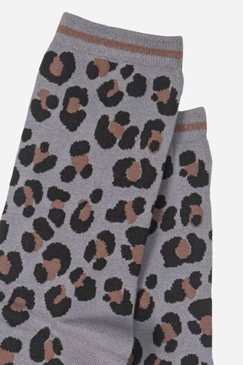 Chaussettes en bambou pour femmes Socquettes à imprimé léopard Gris 3