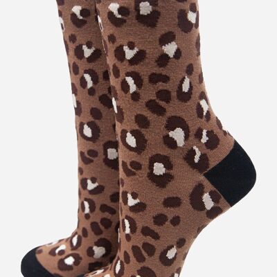 Beige Women's All Over Leopard Print Bamboo Socks